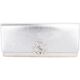 Gucci Metallic Silver Leather Crystal GG Broadway Clutch