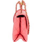 Chanel Pink Leather Quilted Lambskin Top Handle Single Flap Crossbody Bag