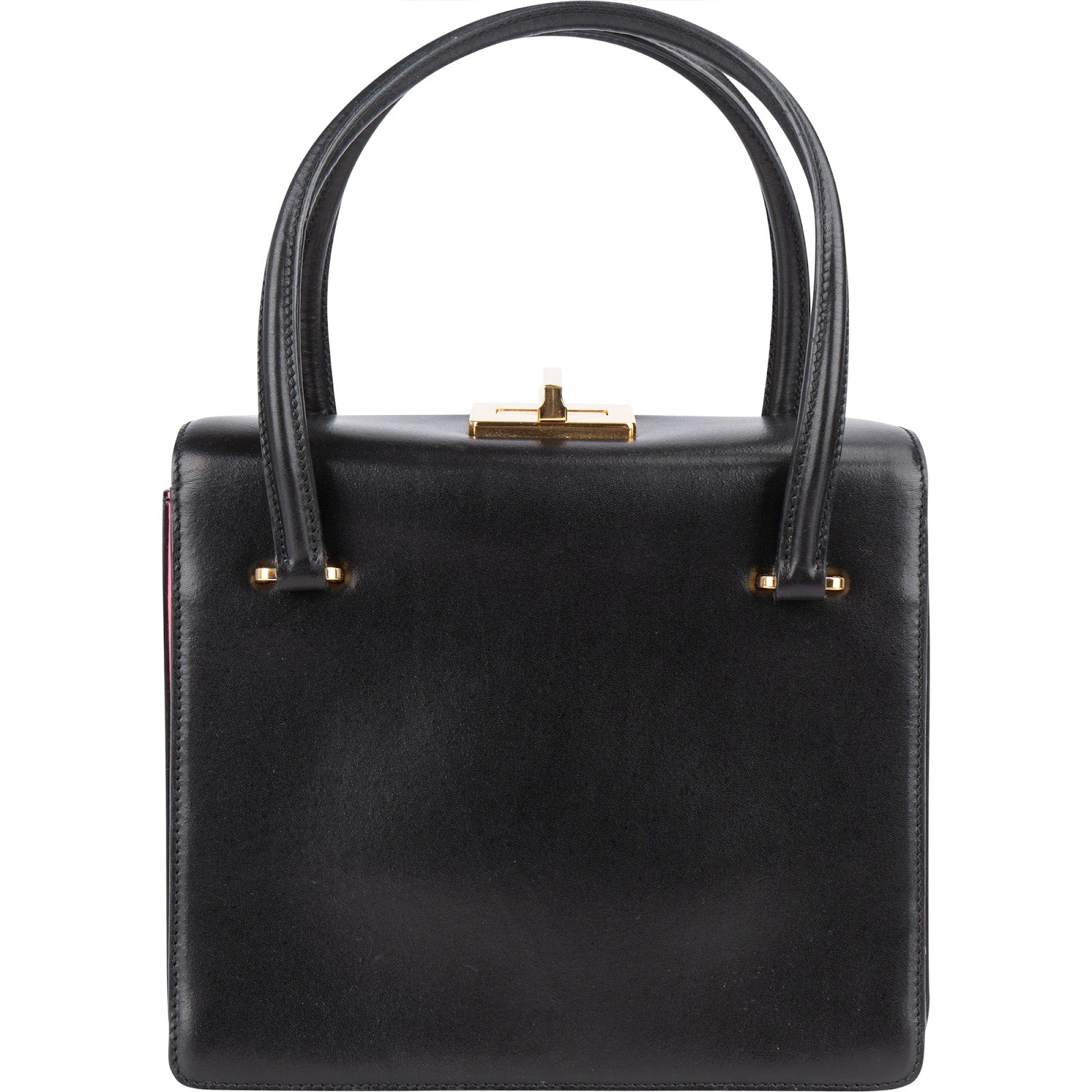 Prada Calfskin Leather Double Turnlock Handbag - vintageandkickz