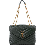Yves Saint Laurent Dark Green Quilted Calfskin Medium Loulou Crossbody Bag