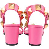 Valentino Pink Leather Roman Stud Block Heel Sandal Sandals (38)