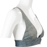 Miu Miu Blue Denim Embroidered Emblem Bralette Top (IT 36)