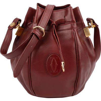 Cartier Bordeaux Leather Must de Cartier Round Bucket Drawstring Crossbody Bag