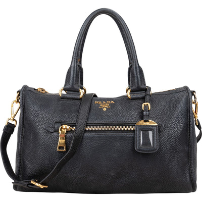 Prada Black Leather Vitello Daino Handbag