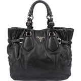 Prada Black Nappa Leather Ruched Tote Handbag