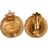 Chanel Vintage Gold Tone CC Emblem Clip-On Earrings