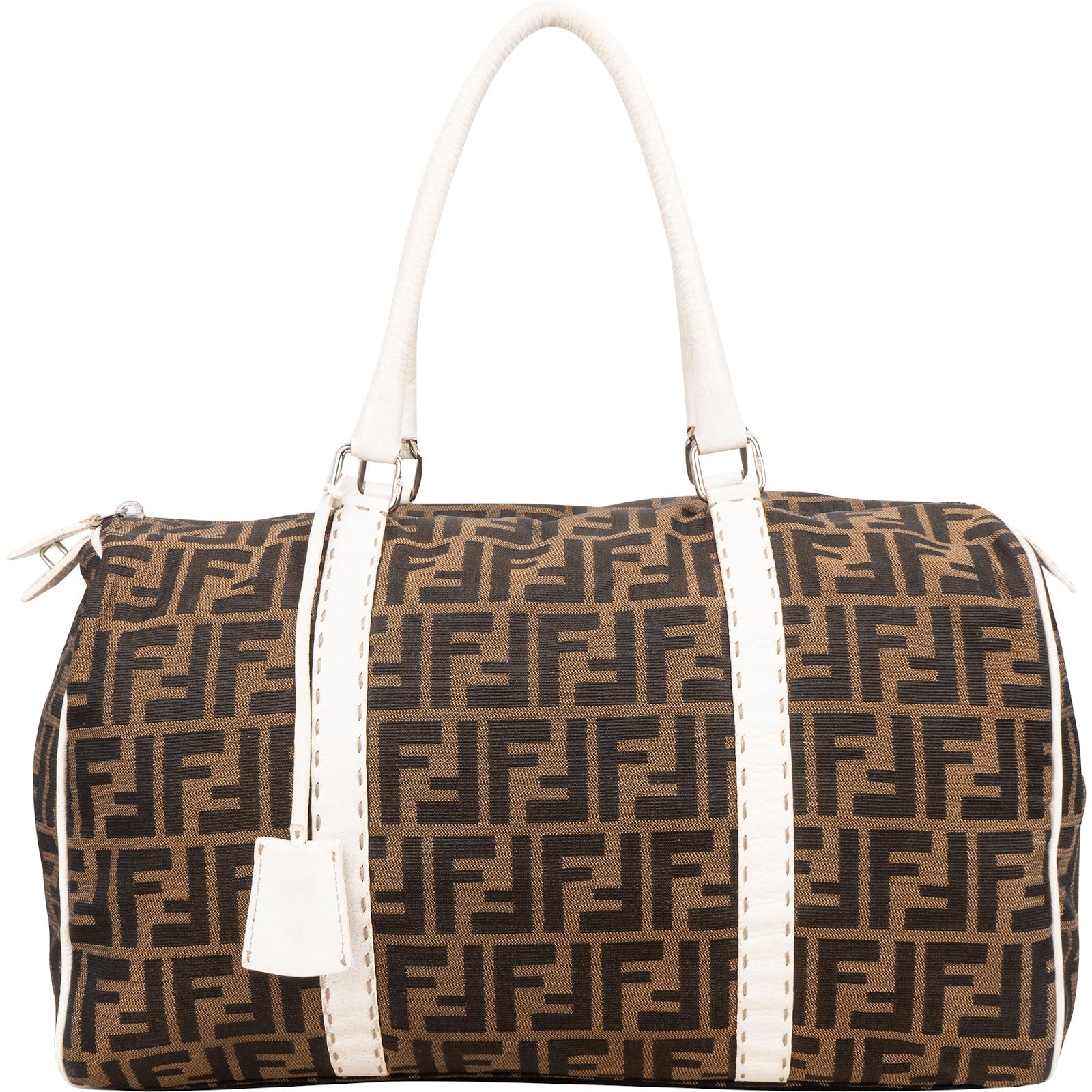 Fendi Monogram Zucca Canvas Boston Bag Handbag - vintageandkickz