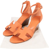 Hermès Orange Leather H Legend Wedge Sandals (39,5)