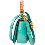 Gucci Turquoise Exotic Leather Crocodile Bamboo 1947 Mini Top Handle Crossbody Bag