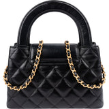 Chanel Black Leather Quilted Lambskin Nano Kelly Top Handle Crossbody Handbag