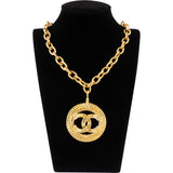 Chanel Gold Tone Vintage CC Rope Medallion Necklace