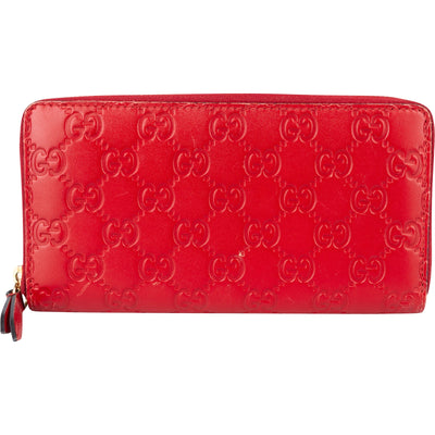 Gucci Red Guccissima Leather Zip Around Wallet - vintageandkickz