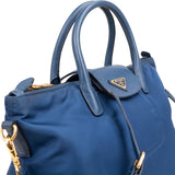 Prada Blue Tessuto Saffiano Triangle Tote Crossbody Handbag
