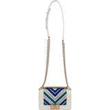 Chanel Sequin Embellishment Chevron Calf Leather Boy Single Flap Crossbody Bag