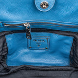 Prada Blue Vitello Daino Leather Shopping Luggage Handbag
