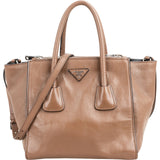 Prada Vitello Daino Shine Leather Twin Pocket Tote Shopper Handbag