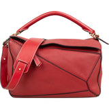 Loewe Red Grained Calfskin Puzzle Crossbody Handbag