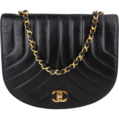 Chanel Chevron Lambskin Half Moon Single Flap Crossbody Bag