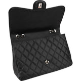 Chanel Quilted Caviar Leather Palladium Jumbo Single Flap Crossbody Bag