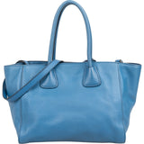 Prada Blue Vitello Daino Leather Shopping Luggage Handbag