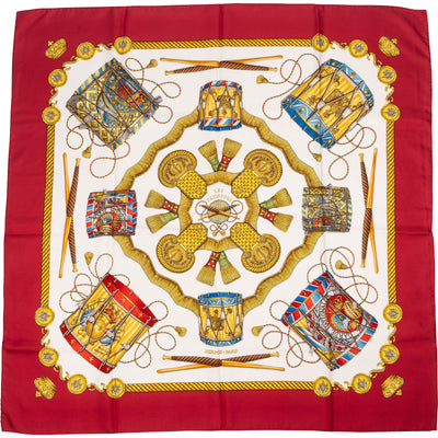 Hermès Les Tambours Silk Carre 90 Scarf Tuch
