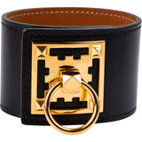 Hermès Black Leather Créneau Rock Bracelet