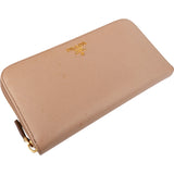 Prada Beige Saffiano Leather Zip Around Wallet