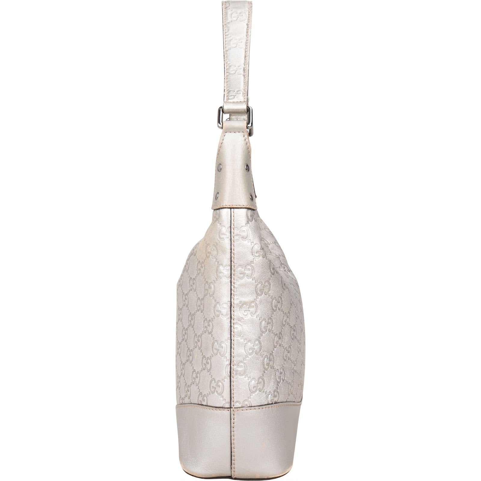 Gucci Silver Guccissima Leather Hobo Shoulder Bag - vintageandkickz