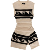 Isabel Marant Cream Wool Aztek Pattern Sleeveless Ruched Top Mini Dress (36)