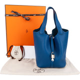 Hermès Bleu Tie Taurillon Clemence Palladium Picotin Lock 22 Handbag