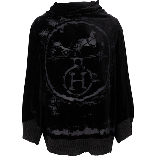 Hermès Black Velvet Distressed Embroidered Ex-Libris Sweater (FR 42 / DE 40)