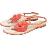 Chanel Coral Canvas Camellia Flower CC Thong Sandals (37)