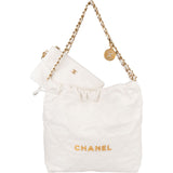 Chanel 22 White Quilted Lambskin Hobo Shoulder Bag - vintageandkickz
