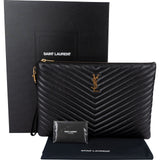 Saint Laurent Quilted Leather Large Monogram Clutch