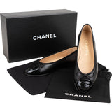 Chanel Black Lambskin Patent Cap Toe CC Ballerina Flats (34)