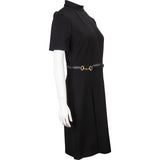 Gucci BlackCrepe Wool Silk Horsebit Belt Short Sleeve Turtle Neck Dress (L)