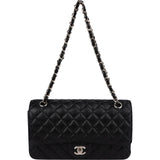 Chanel Quilted Caviar Leather Palladium Medium Double Flap Shoulder Bag
