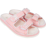 Chanel White Leather Striped Fabric Dad Slides Sandals (38)