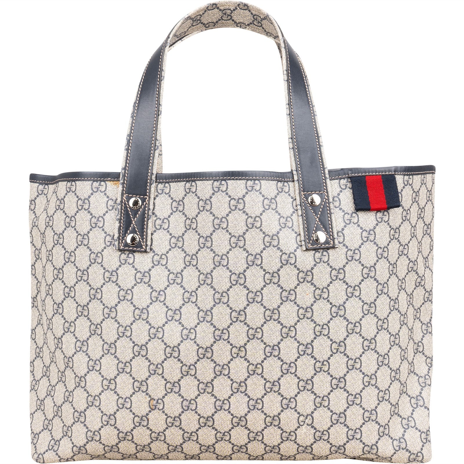 [🔄️B20 / F25] Gucci Supreme Monogram GG Plus Canvas Web Tote Shoulder Bag - vintageandkickz