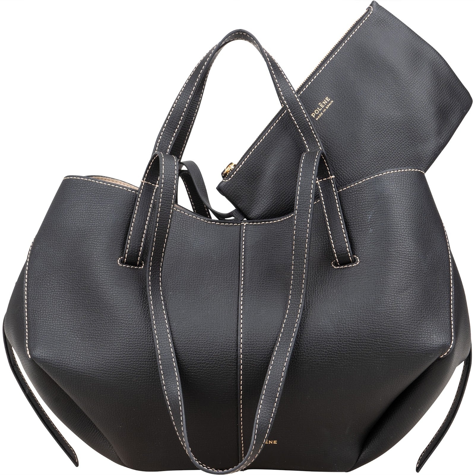 Polène Grained Leather Cyme Tote Handbag - vintageandkickz