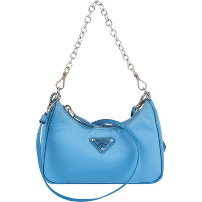 Prada Blue Nylon Triangle Re-Edition Crossbody Bag