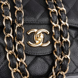 Chanel Quilted Caviar Leather Gold Jumbo Double Flap Crossbody Bag