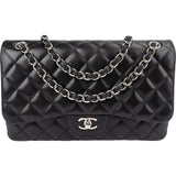Chanel Quilted Lambskin Palladium Jumbo Double Flap Crossbody Bag