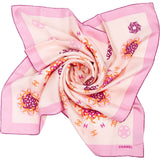 Chanel Pink CC Flower Medallions Silk 90 Scarf Tuch