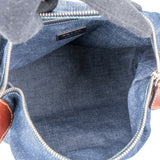 Prada Blue Denim Brown Leather D-Ring Shoulder Bag