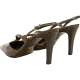 Fendi Olive Green Patent Leather FF  Slingback Pumps (35)