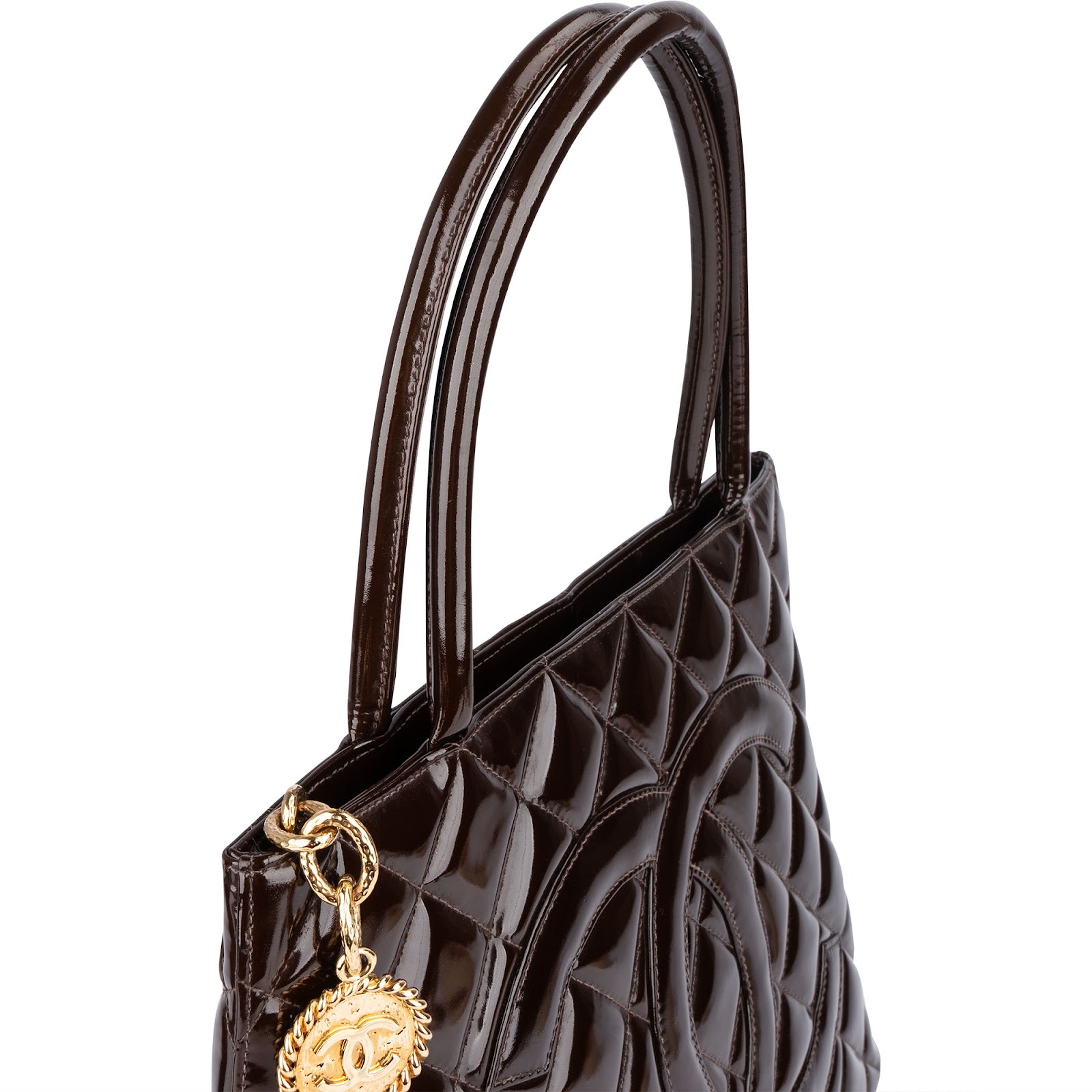 Chanel Quilted Patent Leather CC Medallion Handbag - vintageandkickz