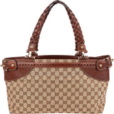 Gucci Monogram GG Canvas Woven Handle Babouska Tote Shoulder Bag