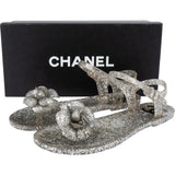 Chanel Silver Glitter Camellia Jelly Sandals (38)