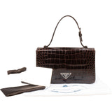 Prada Brown Exotic Croc Leather Top Handle Mini Handbag